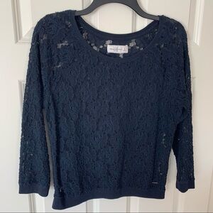 Abercrombie & Fitch floral sheer lace navy blue long sleeve medium pullover top